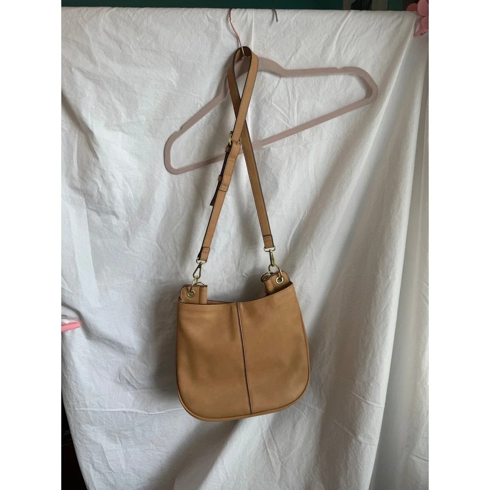 Enzo Angiolini Tan Crossbody Hobo Bag with Bamboo Handles Gold Hardware